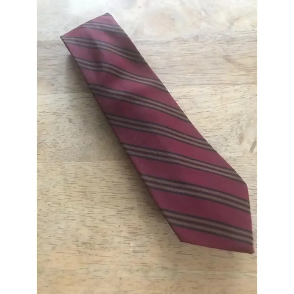 Vintage Big and Tall Mens Striped Tie, Dark Red Black Olive Green Neck Tie